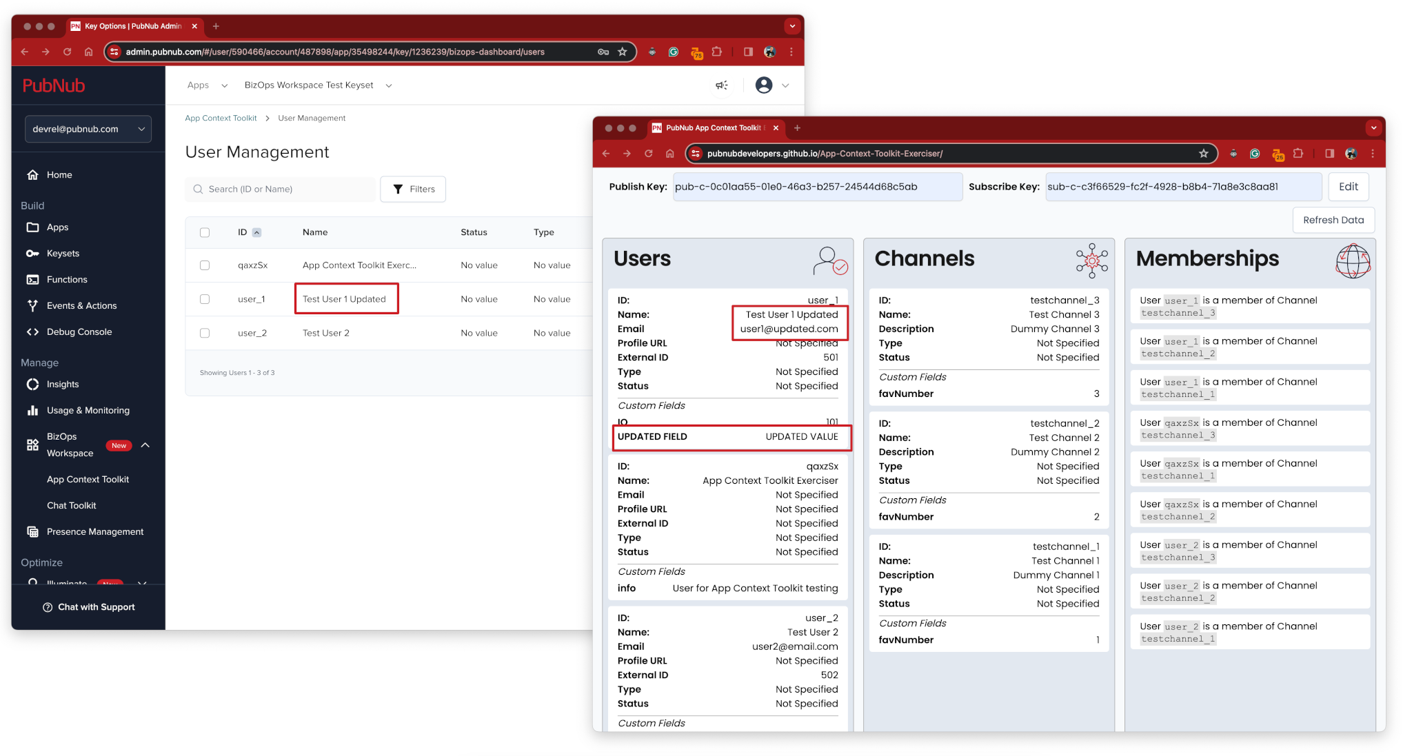 Interactive demo - changing a user's info