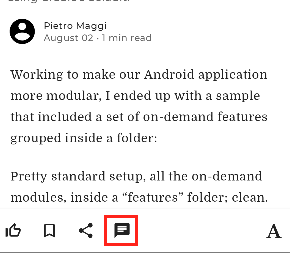 Blog post on a website discussing modular Android application with a highlighted code folder icon.