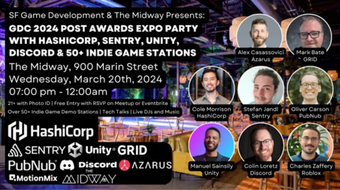 An advertisment for the GDC 2024 post award expo party.