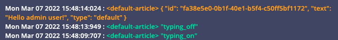 Programming code logs displaying timestamps and activity status messages with syntax highlighting.