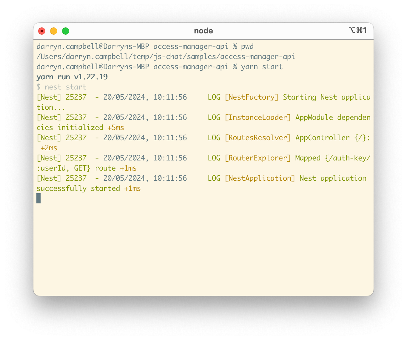 Sample Access Manager Server output