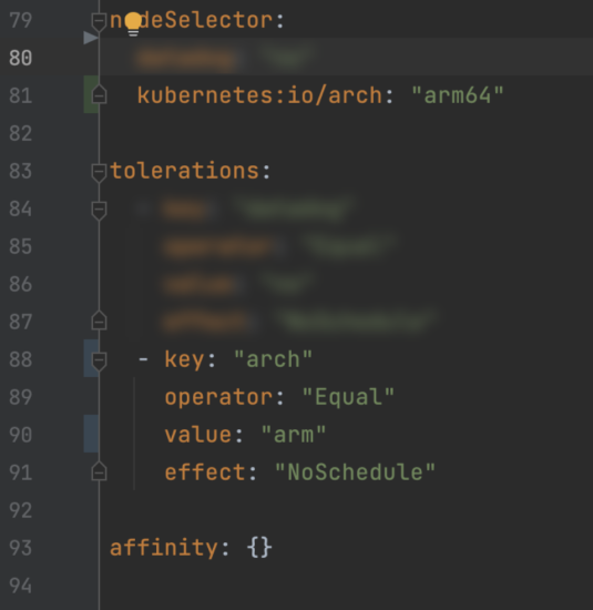 Code showing value = arm in a kubernetes cluster